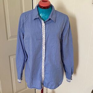 Hannah Boho 100% Cotton Button Down Long Sleeve Shirt Women Size XL
